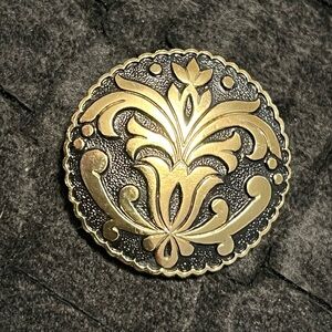 Vintage Gold and Black West Germany  Decorative Round Metal Belt Buckle